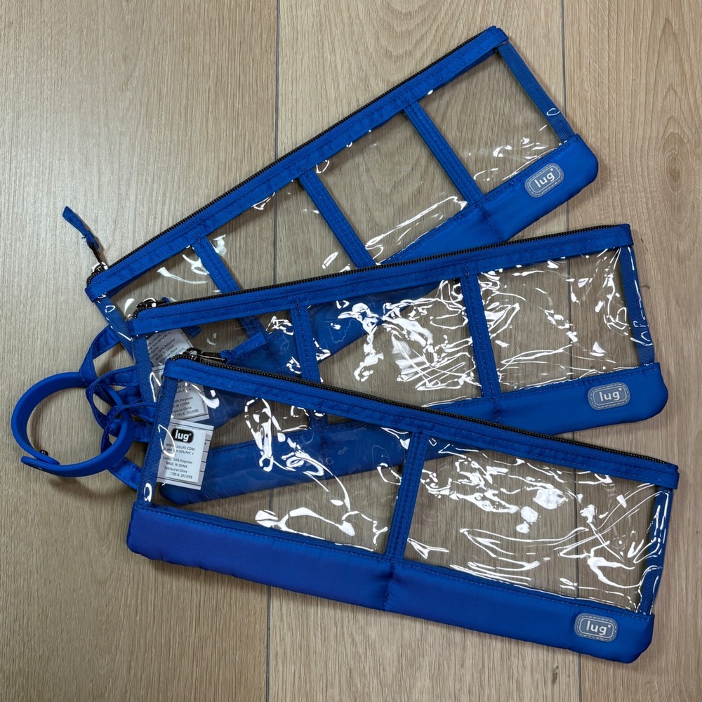 Lug Clear View Envelope Pouch Set 3 Piece Royal Blue Travel Zip Organizer Bag